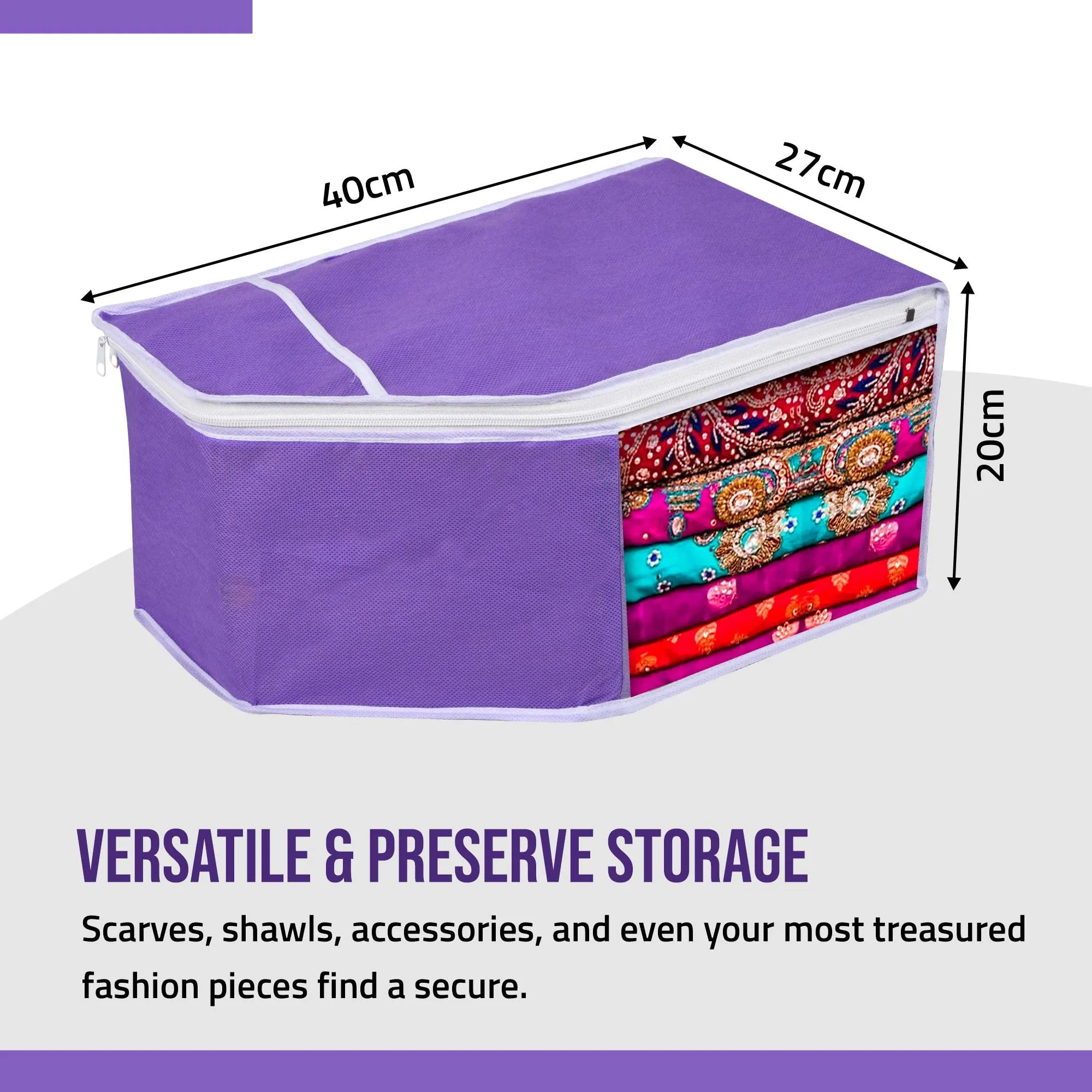 Kuber Industries Blouse Storage Bag | Clothes Storage Bag | Visible Window Wardrobe Bag | Clothes Organizer | Blouse Cover Bag for Travel | White Piping | Pack of 3 | Purple