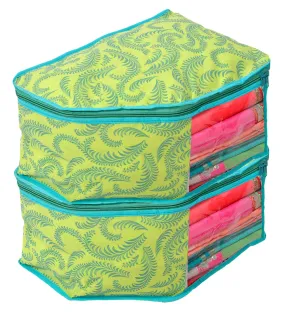 Kuber Industries Leaf Printed Non-Woven Blouse Cover/Organizer With Front Window- Pack of 2 (Green)-44KM0527