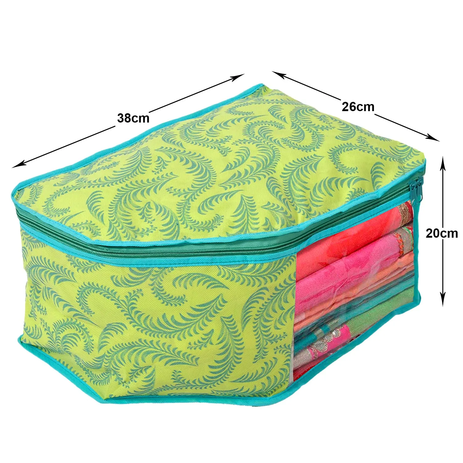 Kuber Industries Leaf Printed Non-Woven Blouse Cover/Organizer With Front Window- Pack of 2 (Green)-44KM0527