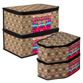 Kuber Industries Saree Cover & Blouse Cover Set | Saree & Blouse Organizer Combo Set | 2 Pieces Blouse & 2 Pieces Saree Cover Set | Zipper Closure | Honeycomb-Design | Set of 4 | Coffee