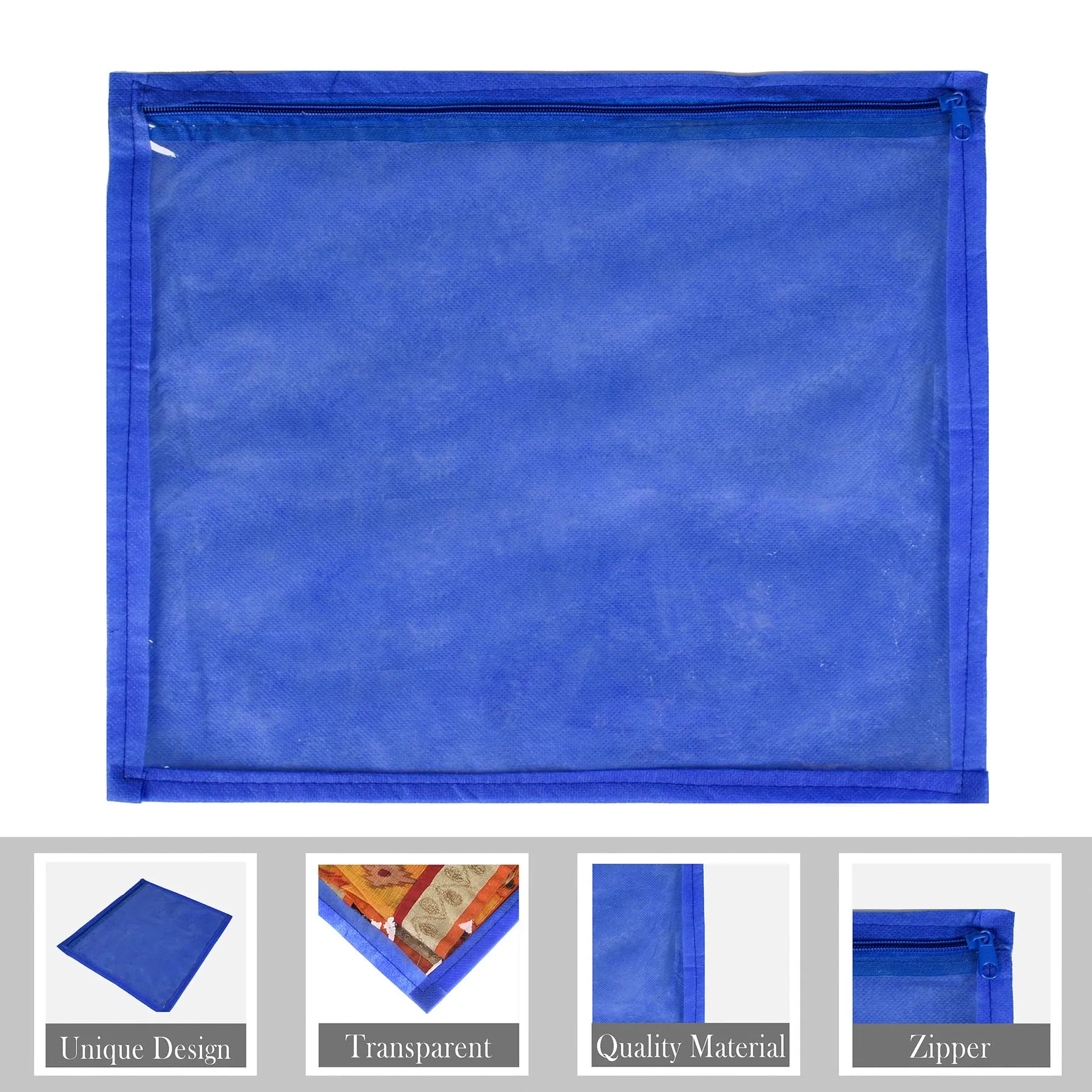 Kuber Industries Saree Cover | Clothes Storage Bag | Single Packing Saree with Zip Closure | Wardrobe Organizer | Cloth Stoarge Organizer | Plain Saree Cover | Pack of 24 | Blue