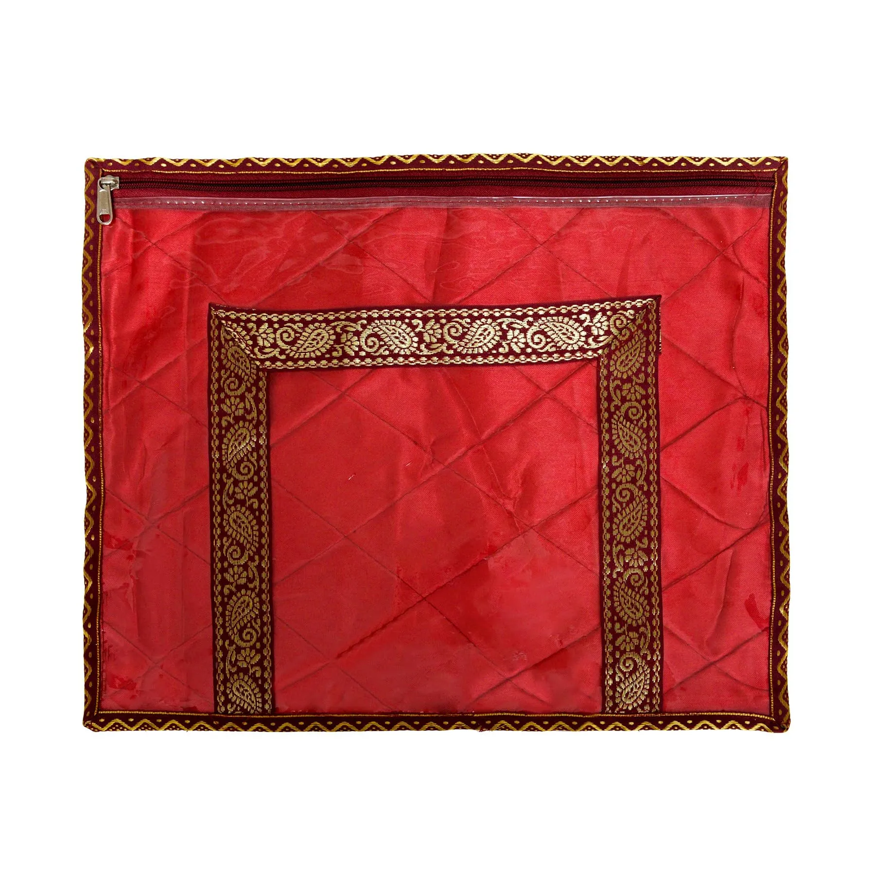 Kuber Industries Saree Cover | Zipper Closure Single Packing Saree Bag | Clothes Saree Stoarge Organizer | Wardrobe Organizer with Handle | Transparent View Packing Saree Cover | Pack of 9 | Brown