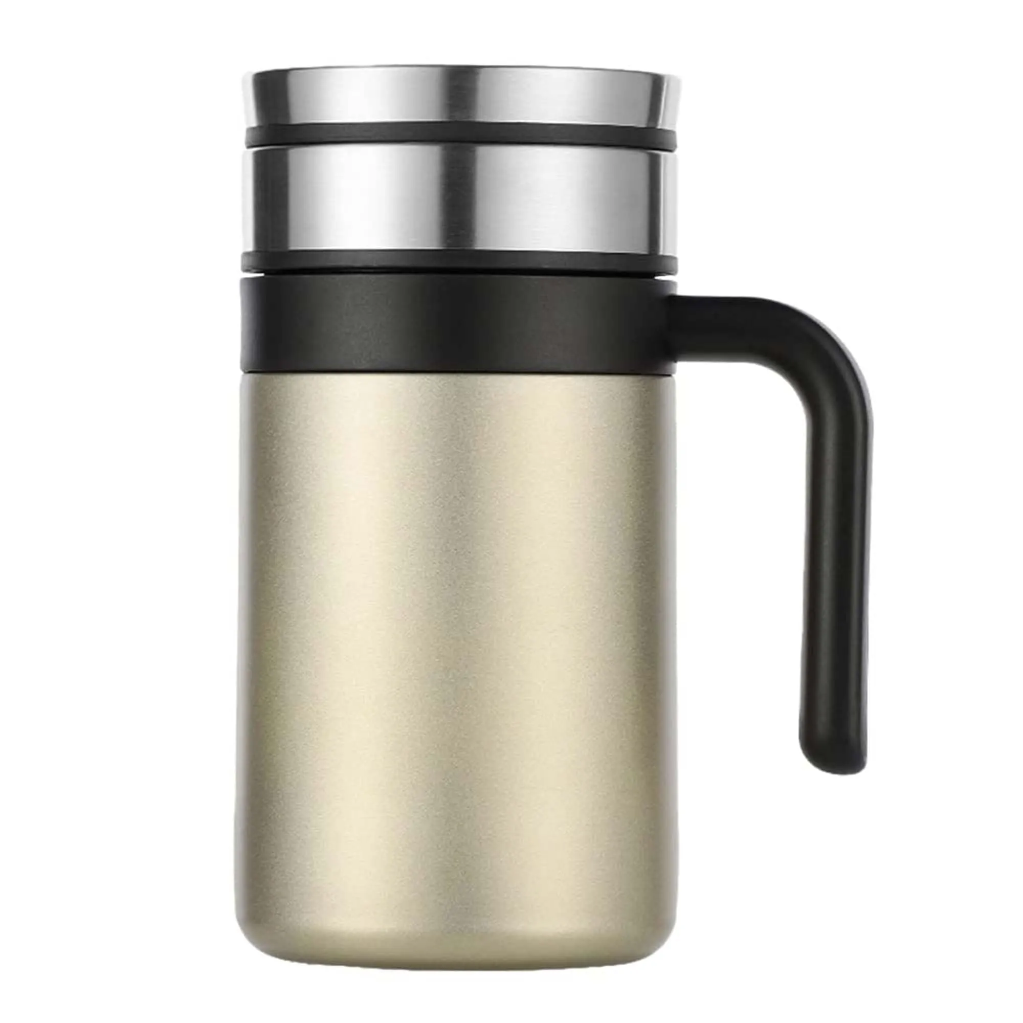 Kuber Industries Vacuum Insulated Hot & Cold Beverages Tea/Coffee Tumbler Mug with Lid & Handle for Office, Gym & Travel | Stainless Steel Leak-Proof Thermos for Coffee & Water | Off-White