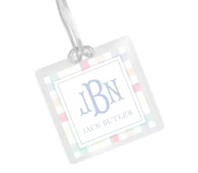 Laminated Bag Tag - Pastel Primary Check Monogram