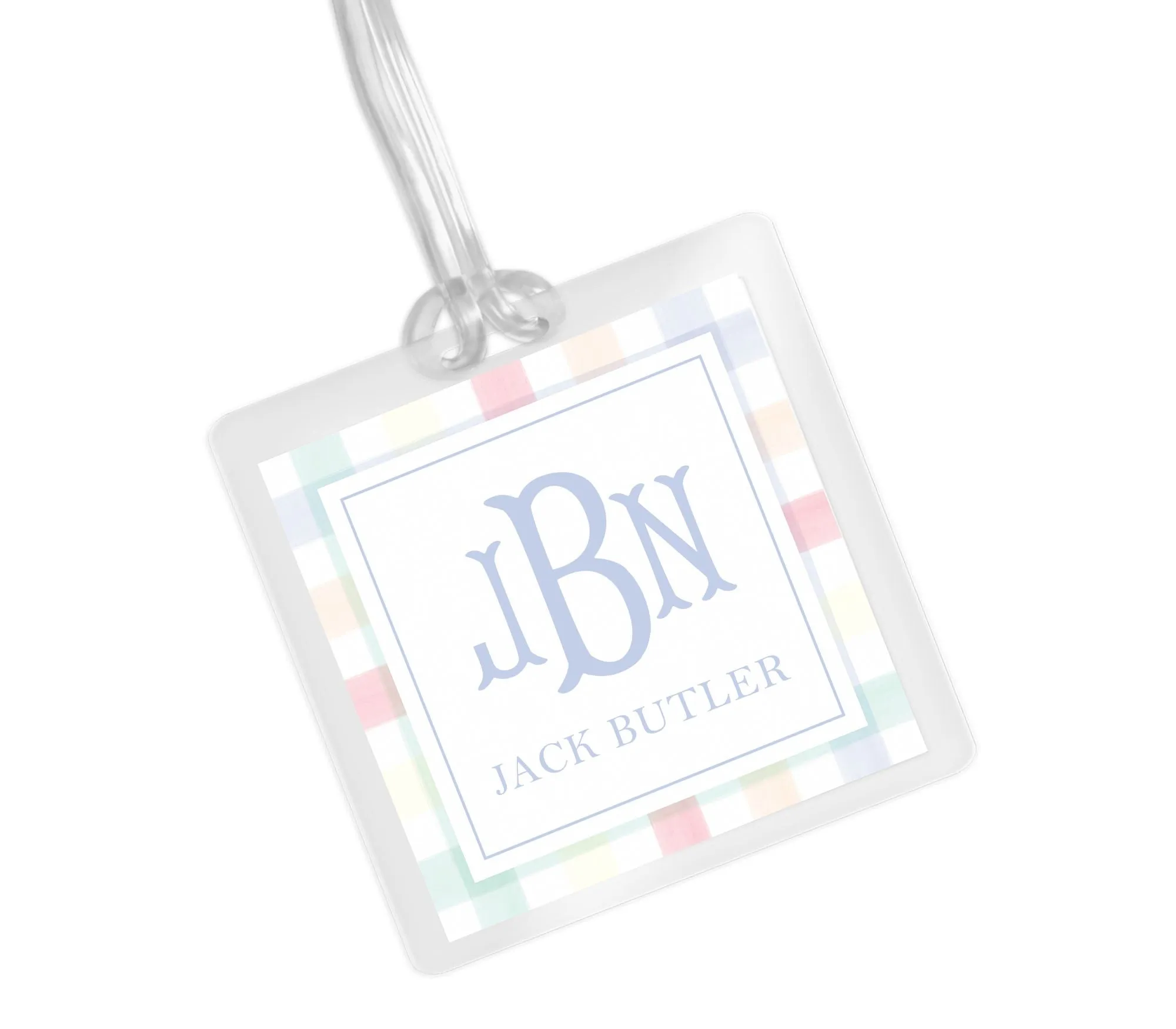 Laminated Bag Tag - Pastel Primary Check Monogram