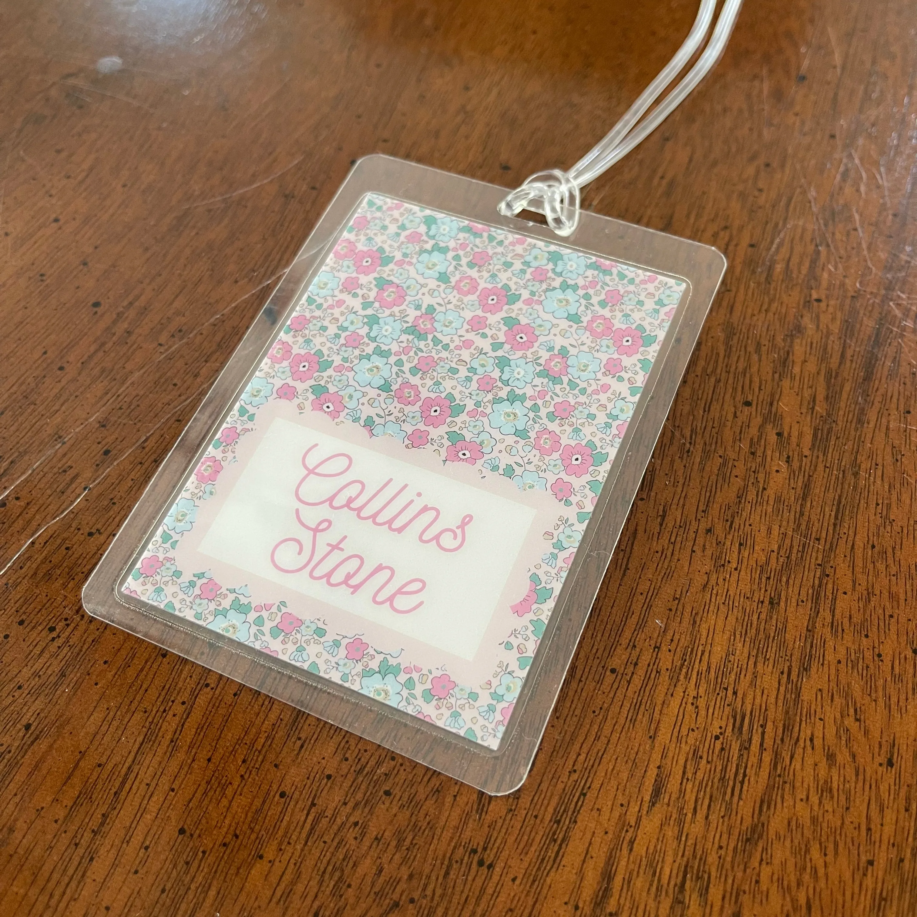 Laminated Bag Tag - Pink Liberty Print