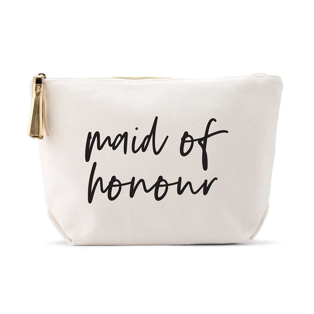 LARGE PERSONALIZED CANVAS MAKEUP & TOILETRY BAG FOR  WOMEN -  MAID OF HONOUR SCRIPT