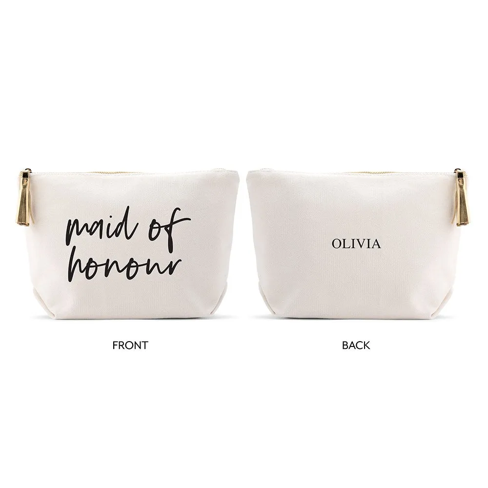 LARGE PERSONALIZED CANVAS MAKEUP & TOILETRY BAG FOR  WOMEN -  MAID OF HONOUR SCRIPT