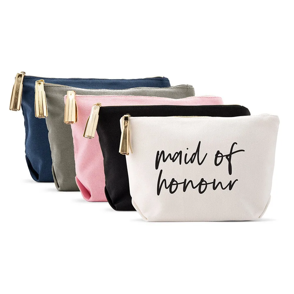 LARGE PERSONALIZED CANVAS MAKEUP & TOILETRY BAG FOR  WOMEN -  MAID OF HONOUR SCRIPT