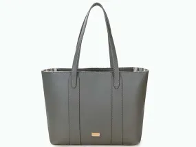 LARGE PLAIN GREY TOTE HANDBAG WITH STRIPE INTERIOR