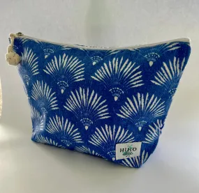 Large Zip Bag - Indigo Fan Print