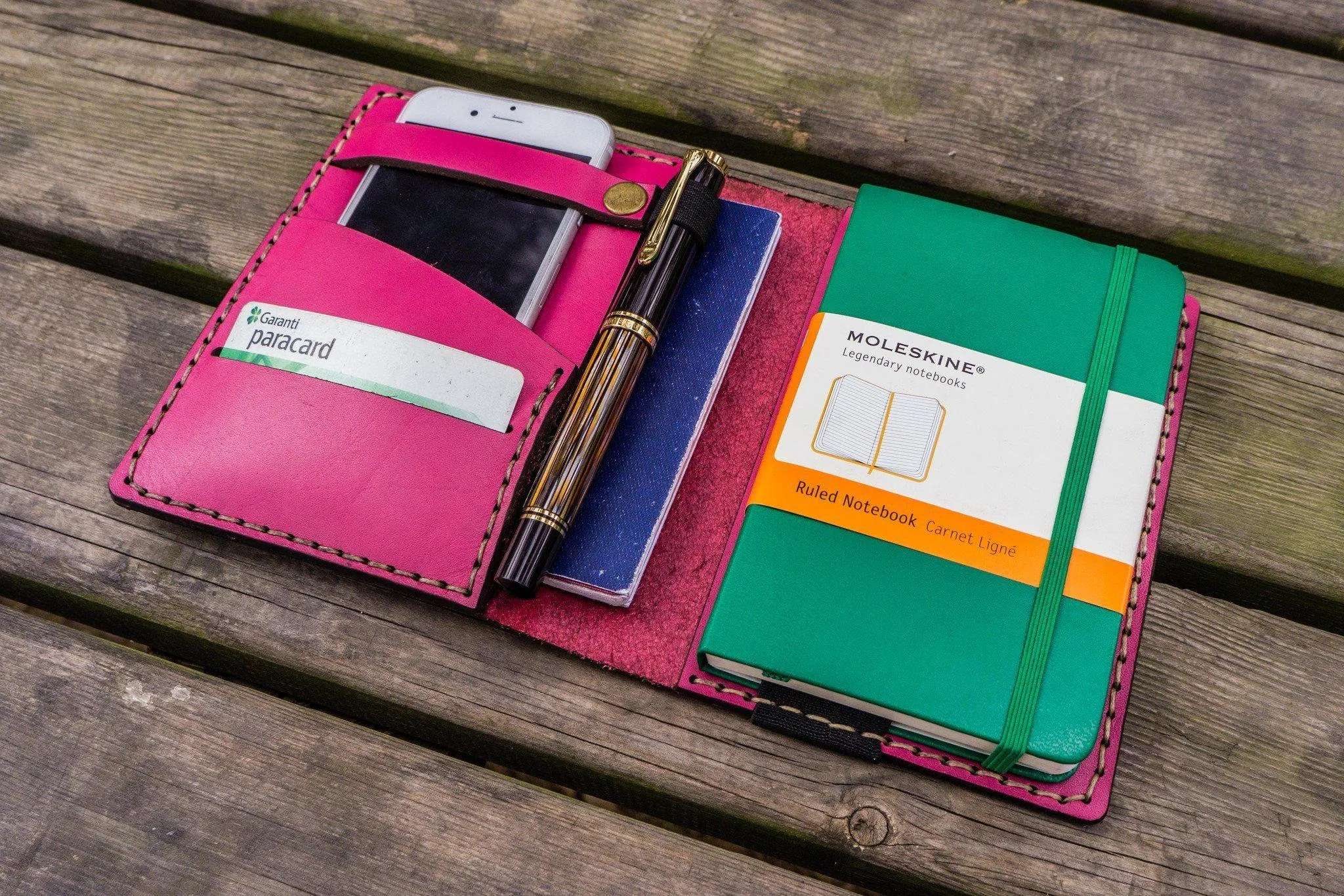 Leather Pocket Moleskine Journal Cover - Pink