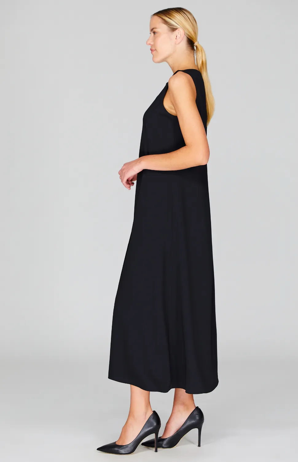 Lustrous Crepe Long Overlap Dress