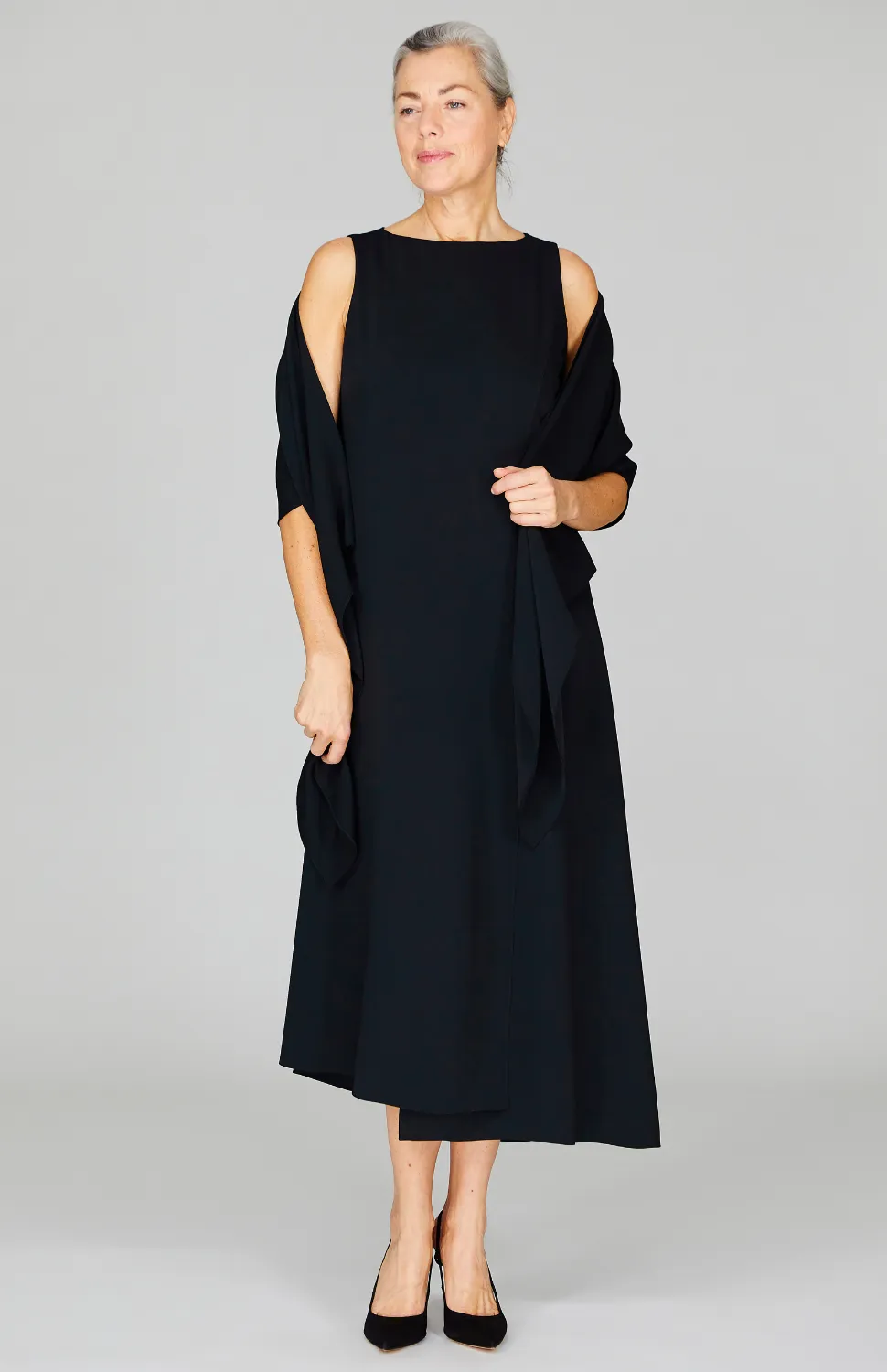 Lustrous Crepe Long Overlap Dress