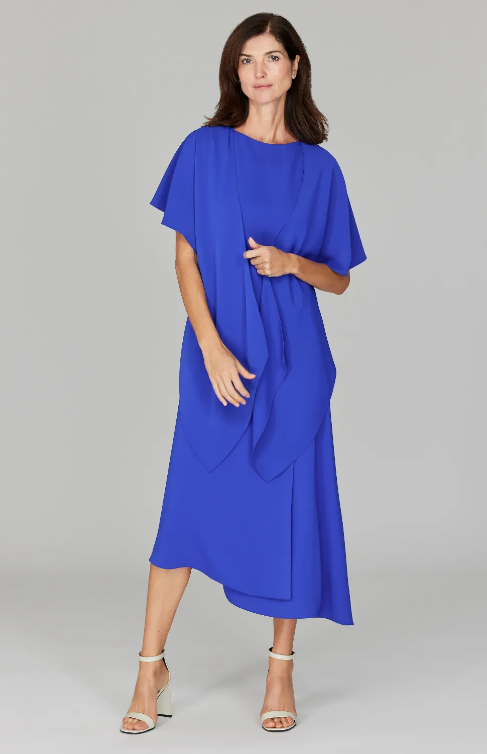 Lustrous Crepe Long Overlap Dress