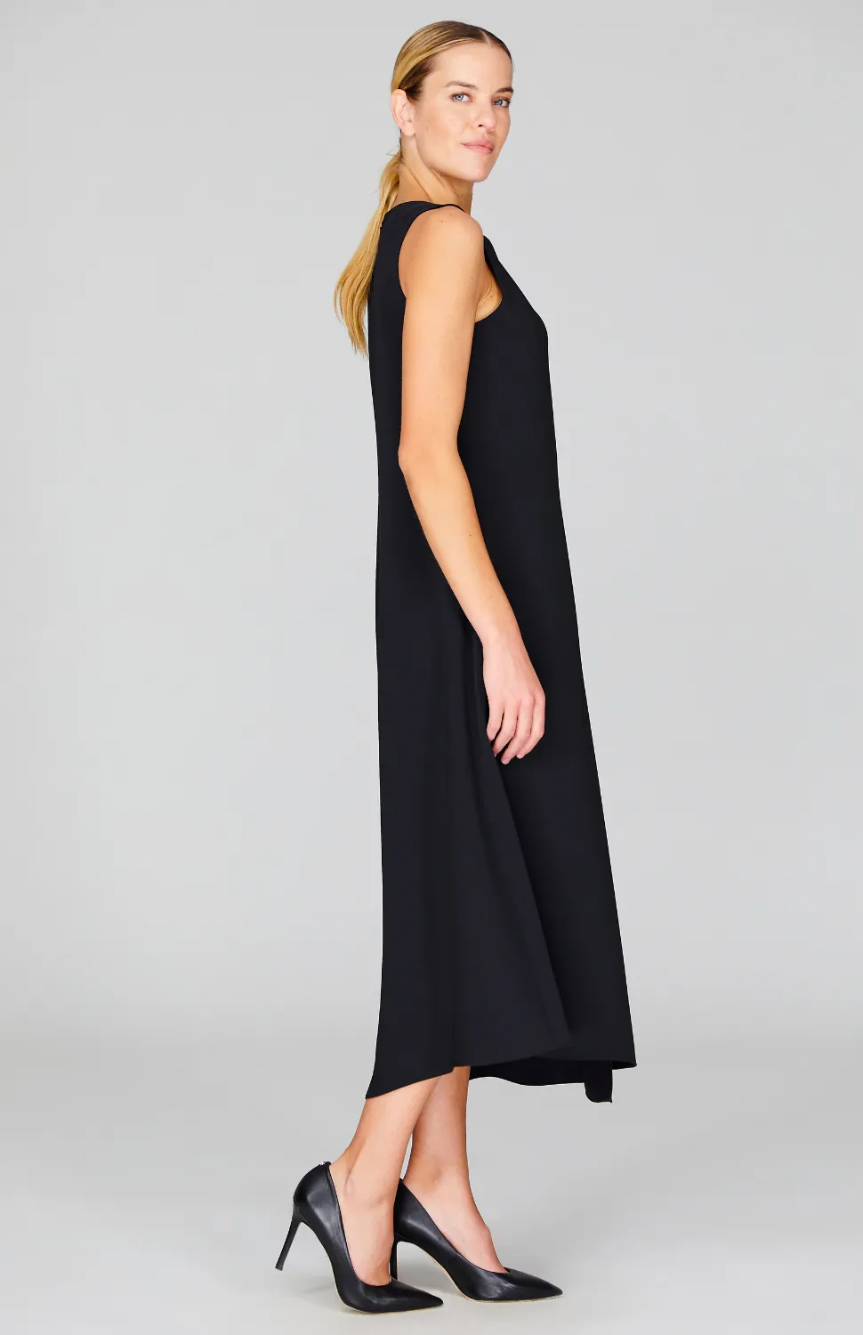 Lustrous Crepe Long Overlap Dress