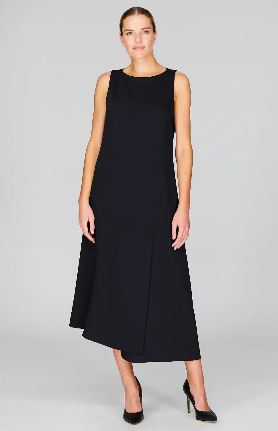 Lustrous Crepe Long Overlap Dress