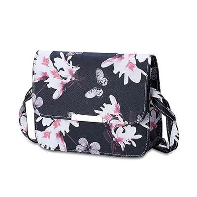 Luxury Retro PU Leather Shoulder Bag with Flower and Butterfly Printed