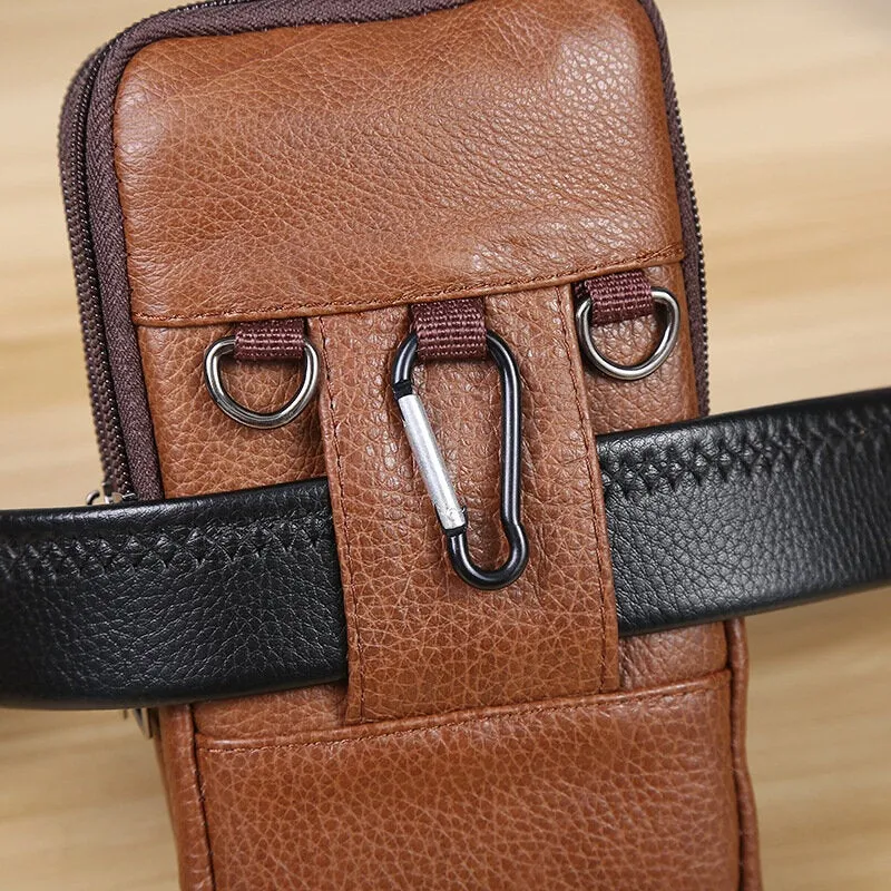 Men Genuine Leather Business Multi-carry 6.3 Inch Phone Bag Waist