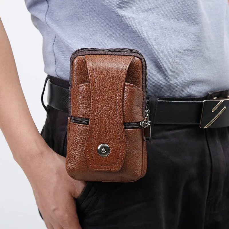 Men Genuine Leather Business Multi-carry 6.3 Inch Phone Bag Waist