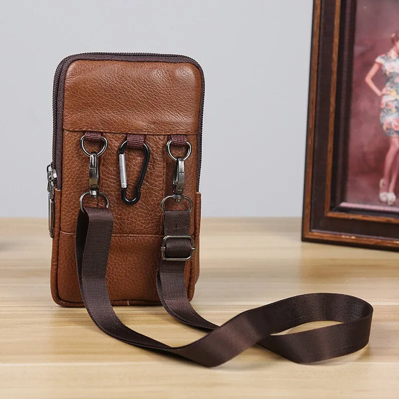 Men Genuine Leather Business Multi-carry 6.3 Inch Phone Bag Waist