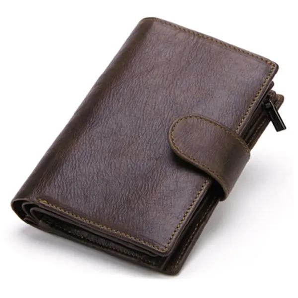 Men Passport Bag 9 Card Slots Photo Holder Genuine Leather Oil Wax Business Short Wallet