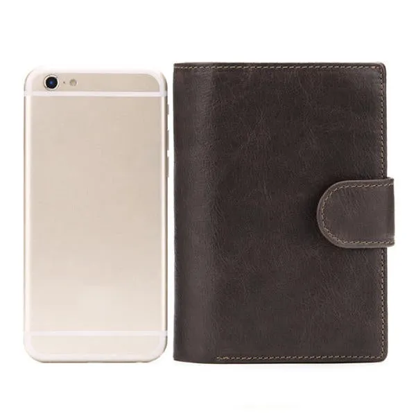 Men Passport Bag 9 Card Slots Photo Holder Genuine Leather Oil Wax Business Short Wallet