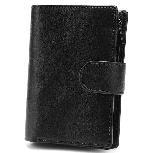 Men Passport Bag 9 Card Slots Photo Holder Genuine Leather Oil Wax Business Short Wallet