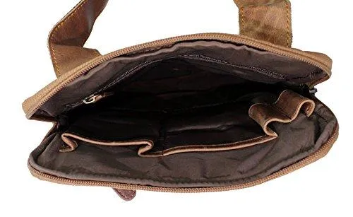 Mens Womens Distressed Hunter Genuine Leather Travel Messenger Bag For Ipad Tablet 505 (Brown)