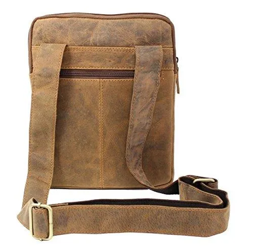 Mens Womens Distressed Hunter Genuine Leather Travel Messenger Bag For Ipad Tablet 505 (Brown)