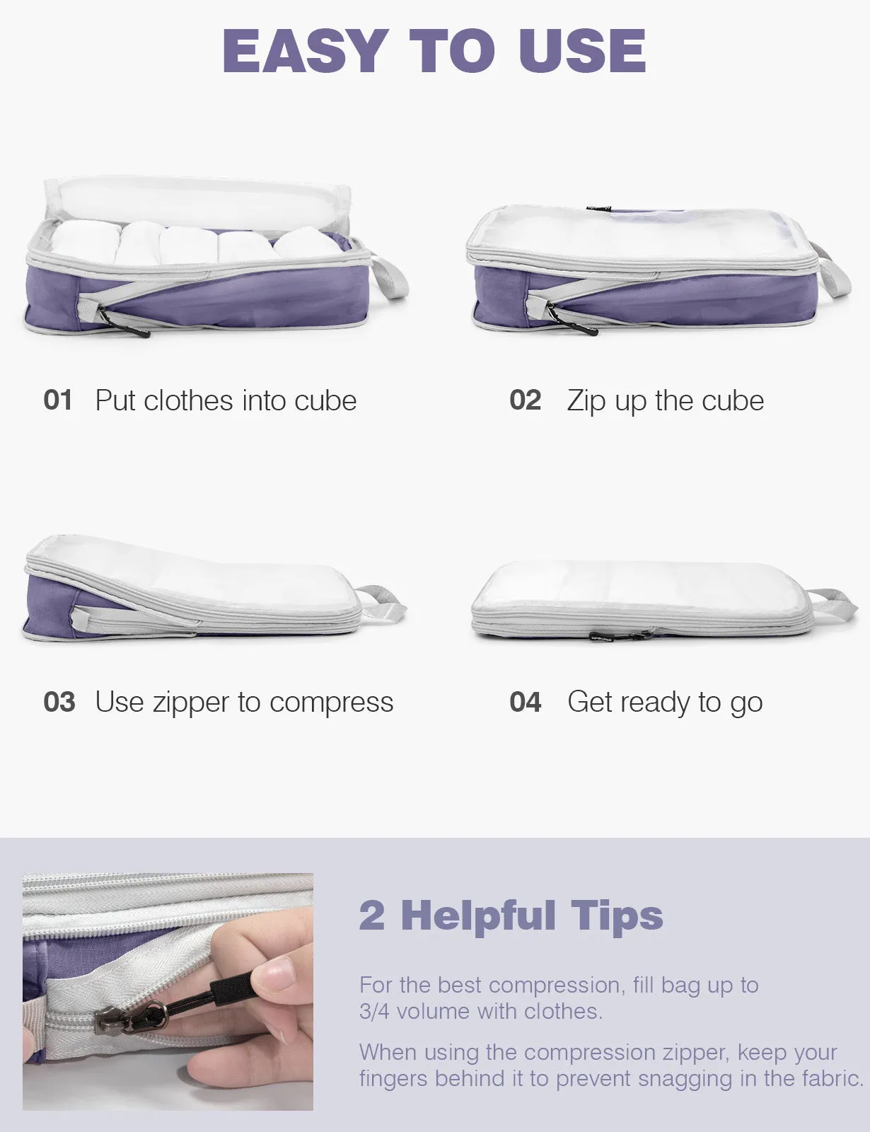 Mesh Compression Packing Cubes Set of 5 - Purple