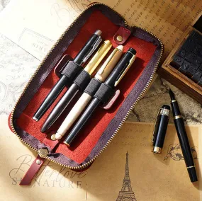 Mini Zippered Leather Pen & Pencil Cases