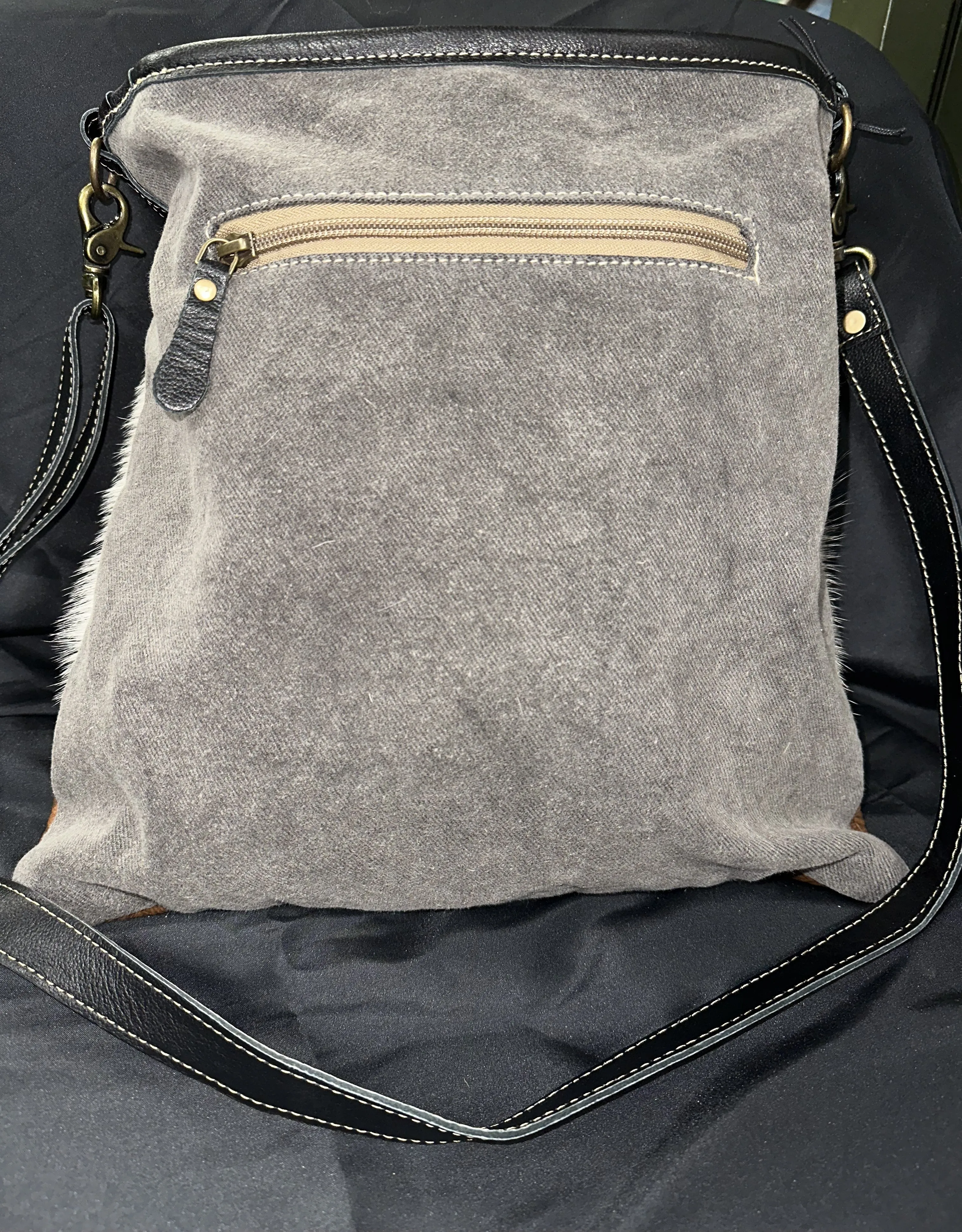 Myra Bag: "CATTLE PARDO CANVAS & HAIR-ON BAG"