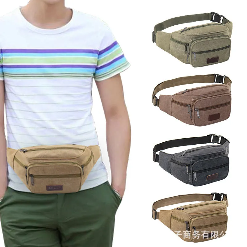 New canvas cashier business waist bag men's money collection mobile phone waist bag multi-layer collection large capacity bag