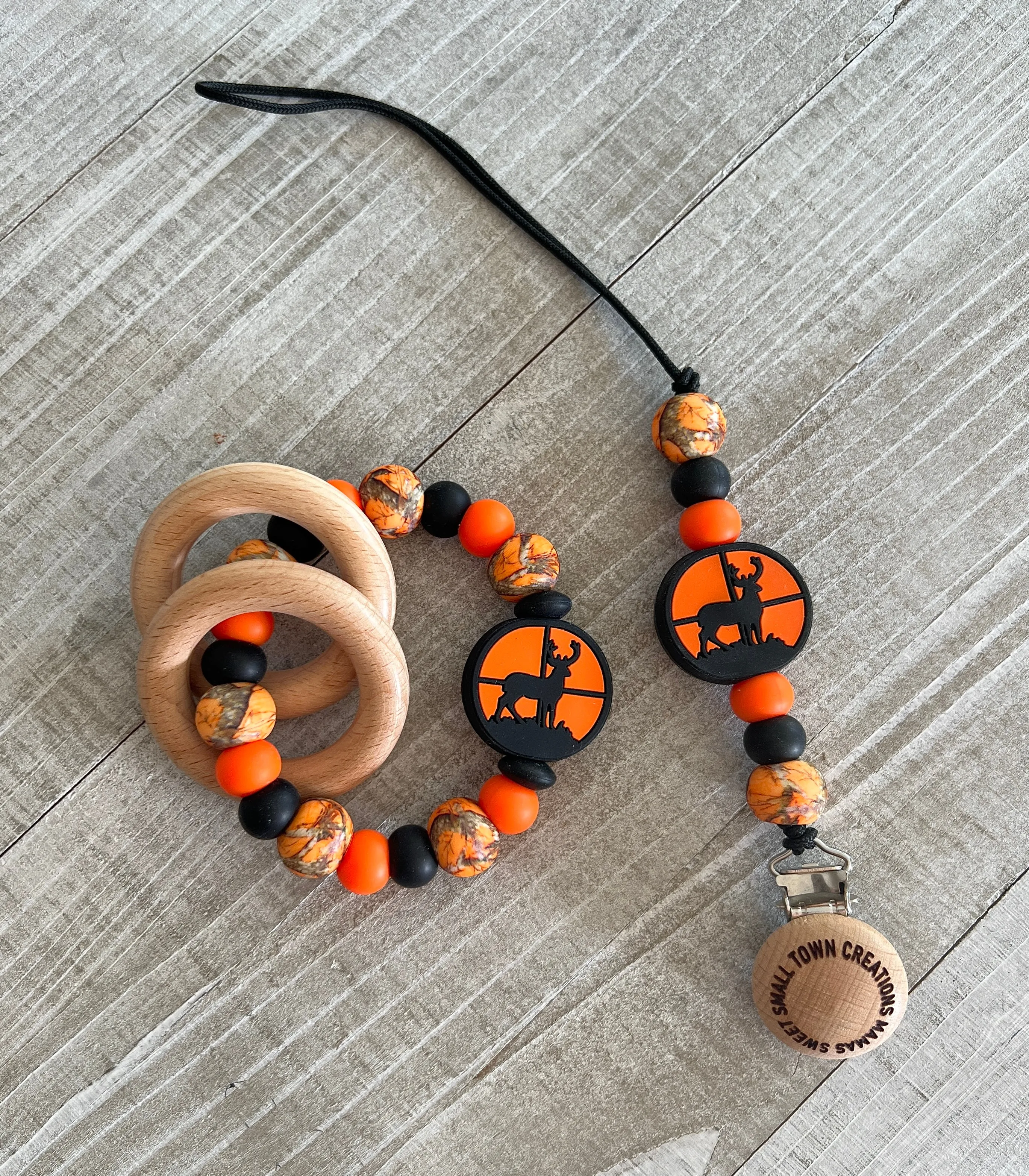 Orange Camo Deer Hunter Teether Set