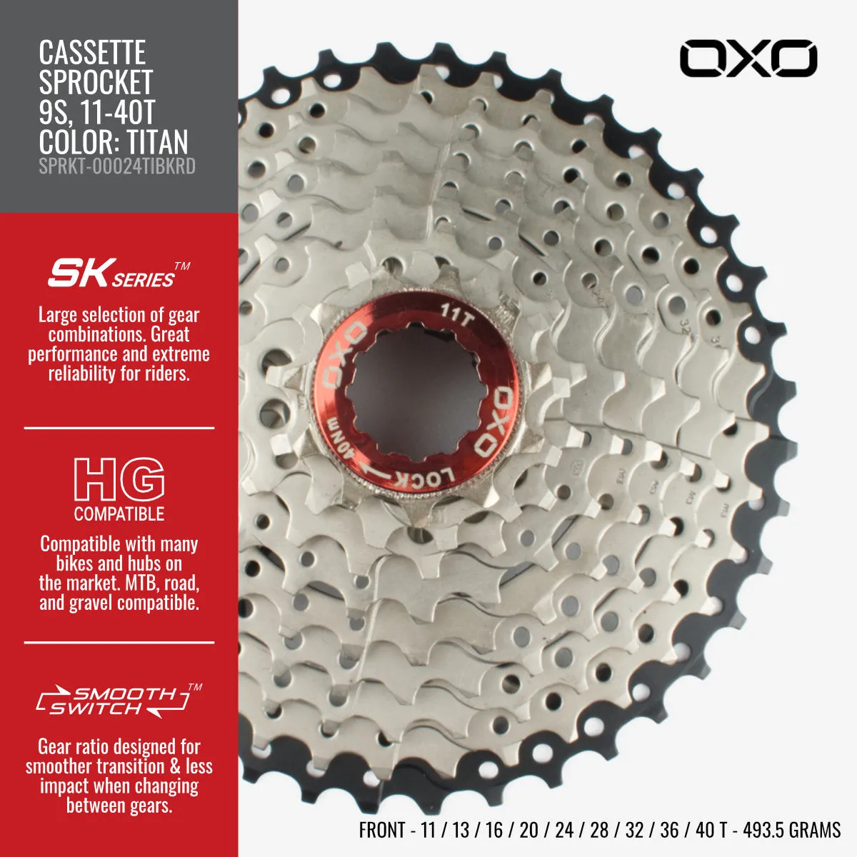 OXO 9-Speed 11-40T Cassette Sprocket (Titan)