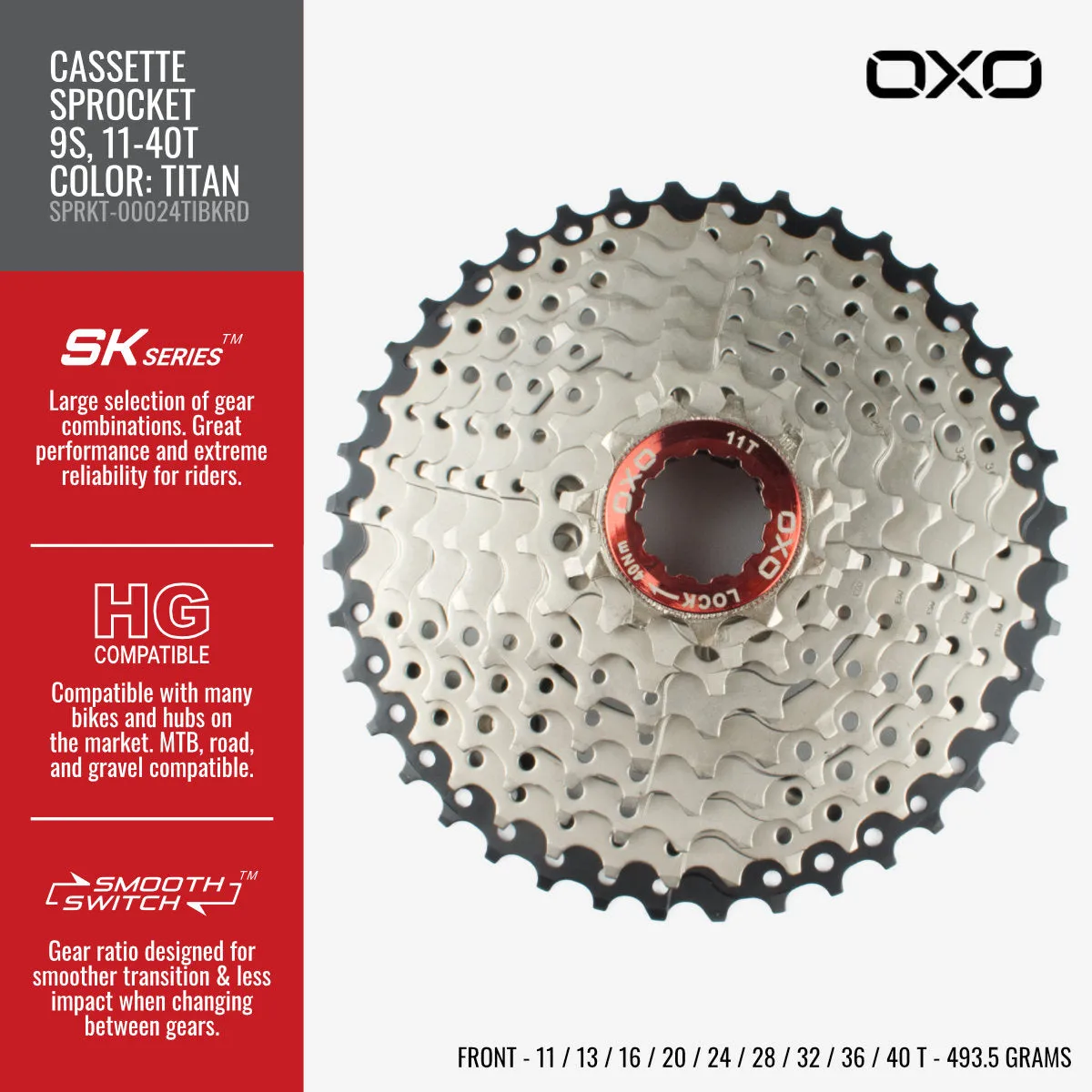 OXO 9-Speed 11-40T Cassette Sprocket (Titan)