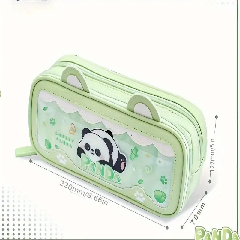 Panda Design Double Layer Pencil Pouch for Kids