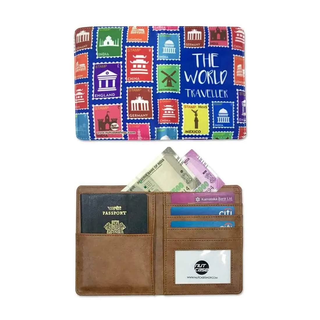 Passport Cover Travel Wallet Organizer  - World Stamps