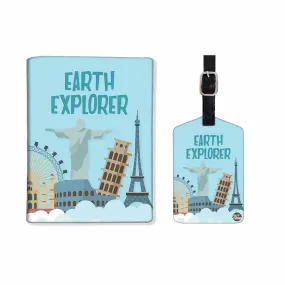 Passport Holder for Men Travel Case with Single Luggage Tag - Earth Explorer