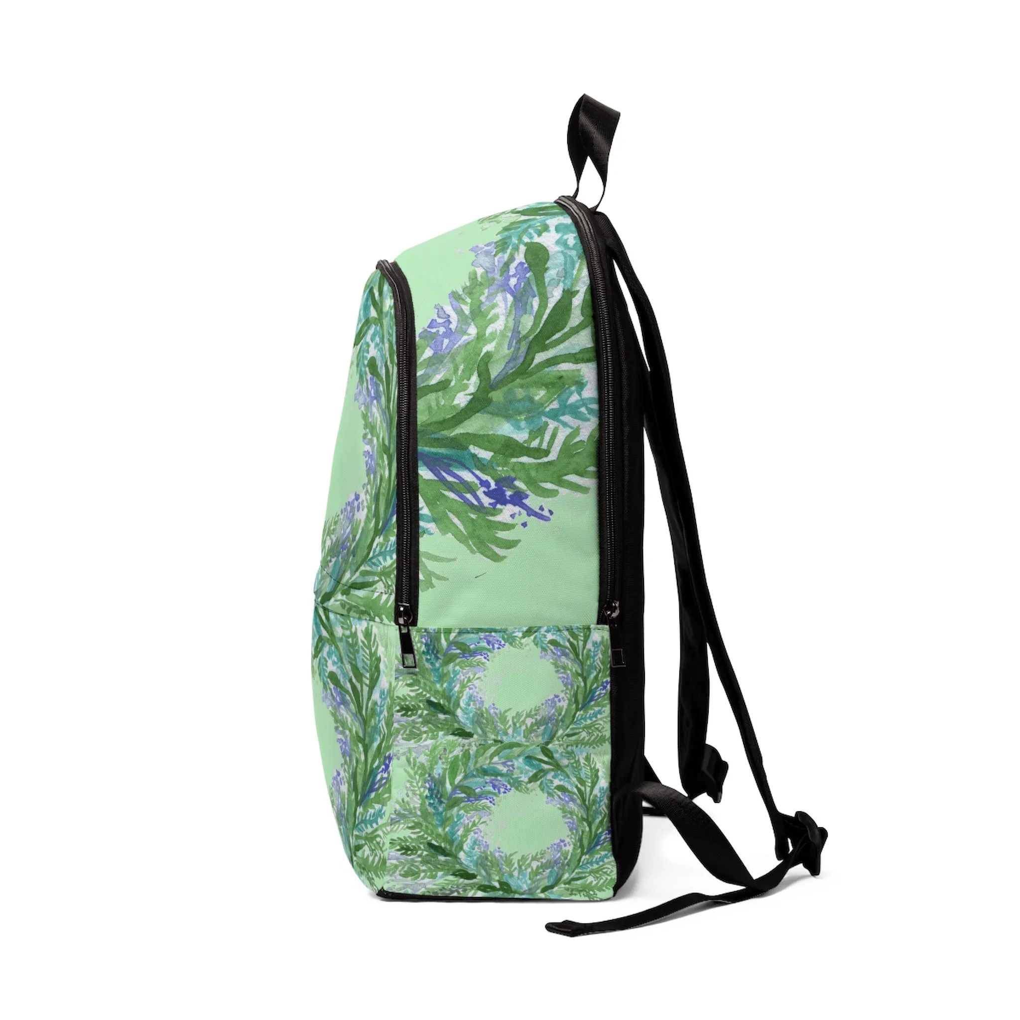 Pastel Lavender Print Backpack, Green Purple Lavender Floral Print Designer Unisex Fabric Backpack School Bag