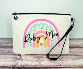 Personalised Girls Rainbow Pencil Case, Make up Bag, School Kids Linen