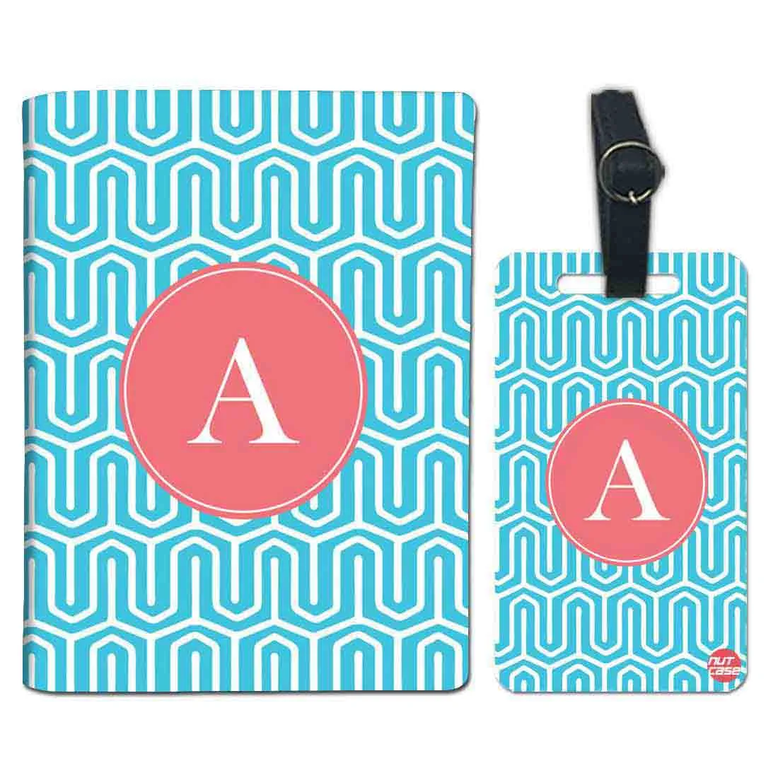 Personalised Passport Cover and Baggage Tag Combo - Blue Pattern Lines