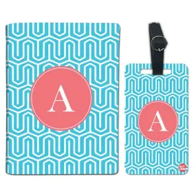 Personalised Passport Cover and Baggage Tag Combo - Blue Pattern Lines