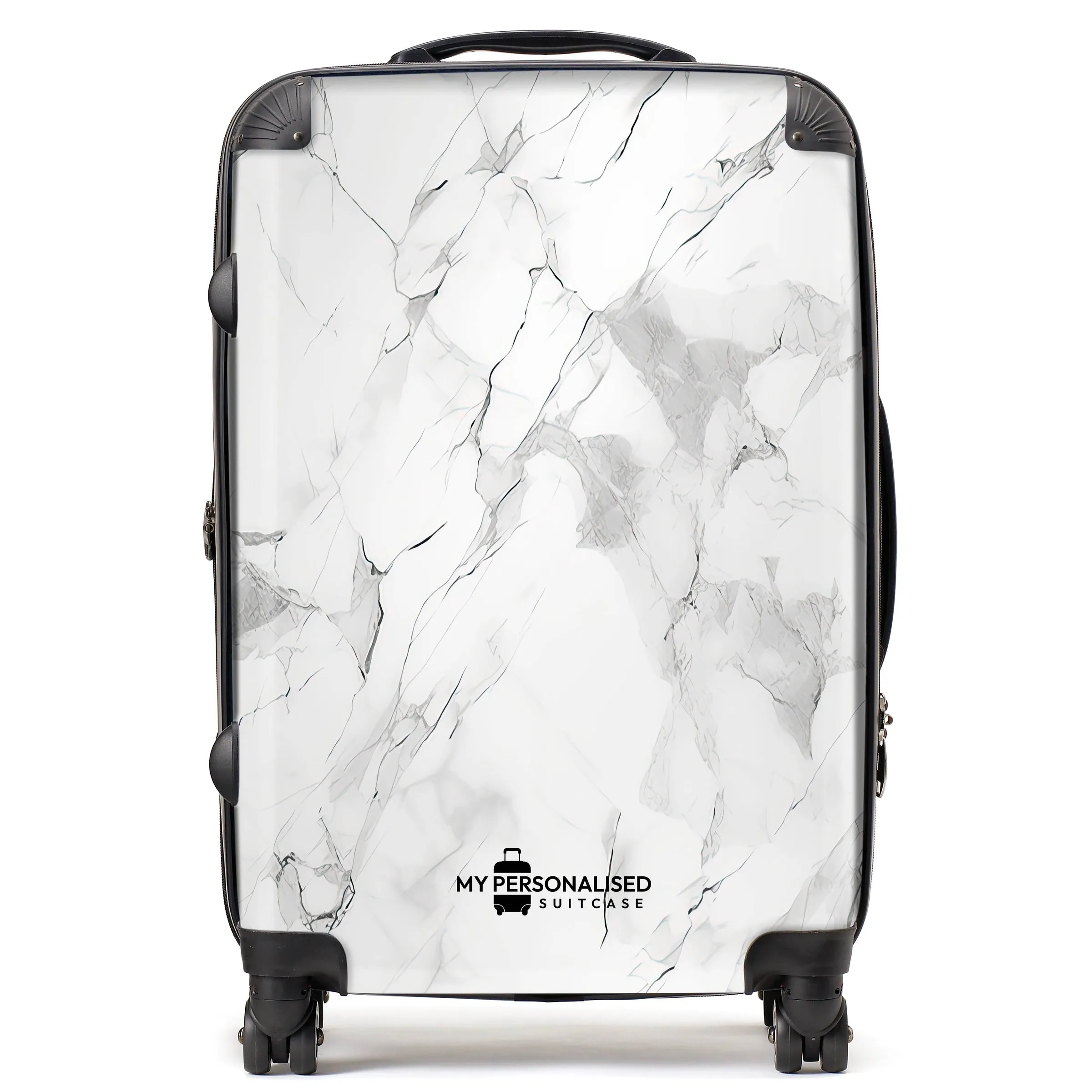 Personalised White & Grey Marble Suitcase