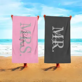 Personalized Name Mr. & Mrs. Honeymoon Wedding Beach Towel