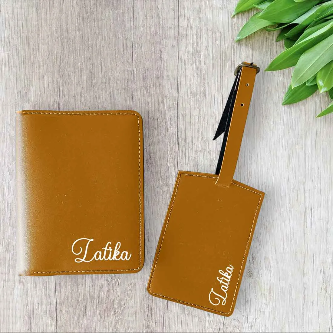 Personalized Passport Holder with Name PU Leather Passport Cover and Luggage Tag Set - ADD NAME