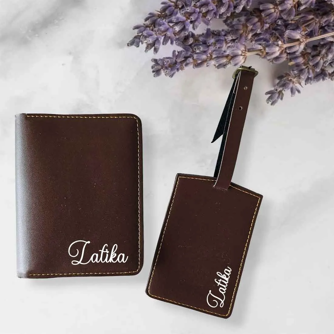 Personalized Passport Holder with Name PU Leather Passport Cover and Luggage Tag Set - ADD NAME