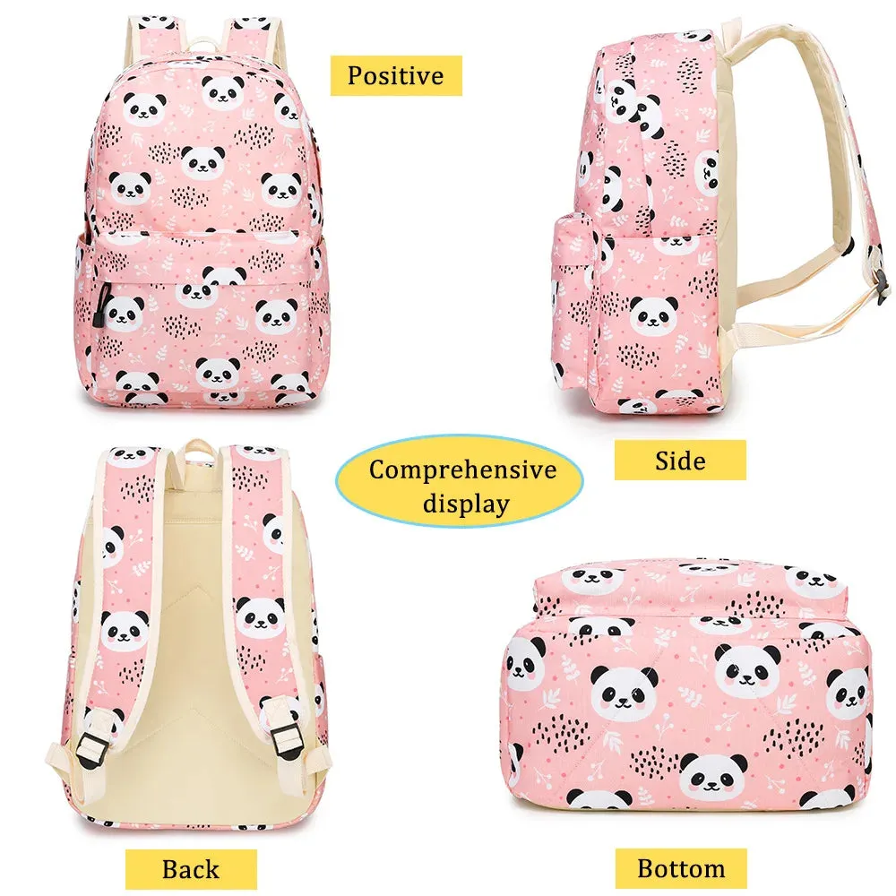 Pink Panda Print Backpack Set