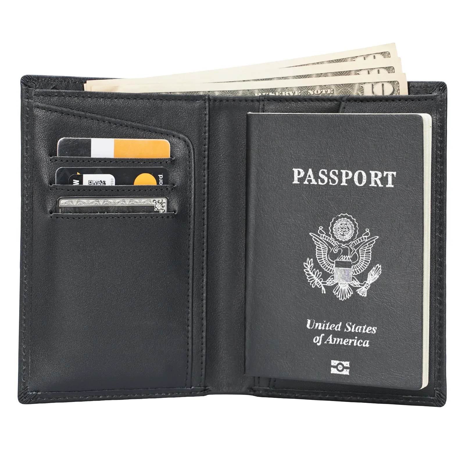 Polare Functional RFID Blocking Leather Passport Holder Travel Bifold Wallet For Men